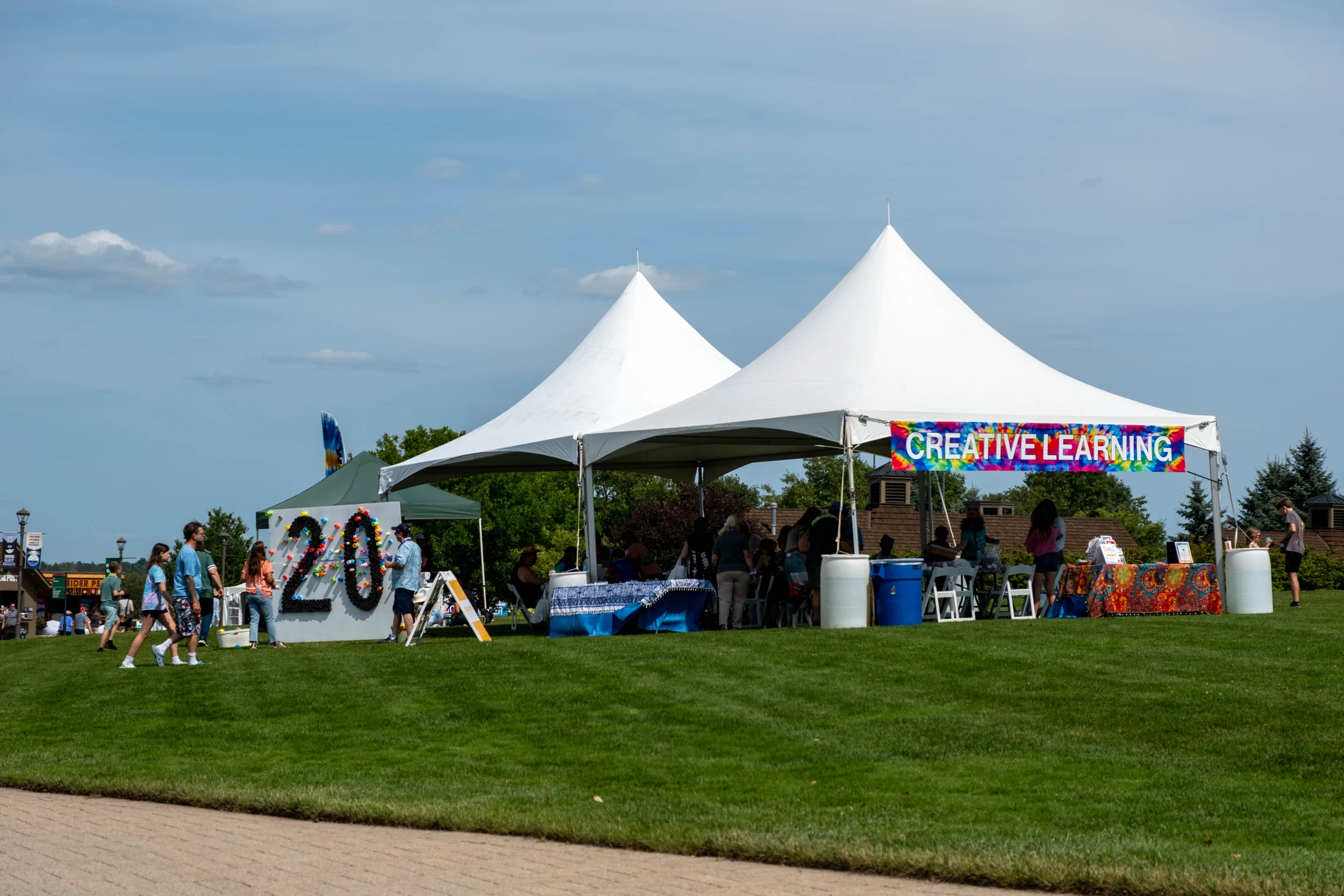 Activity tents on the grounds during Bethel Woods’ 20th anniversary celebration.