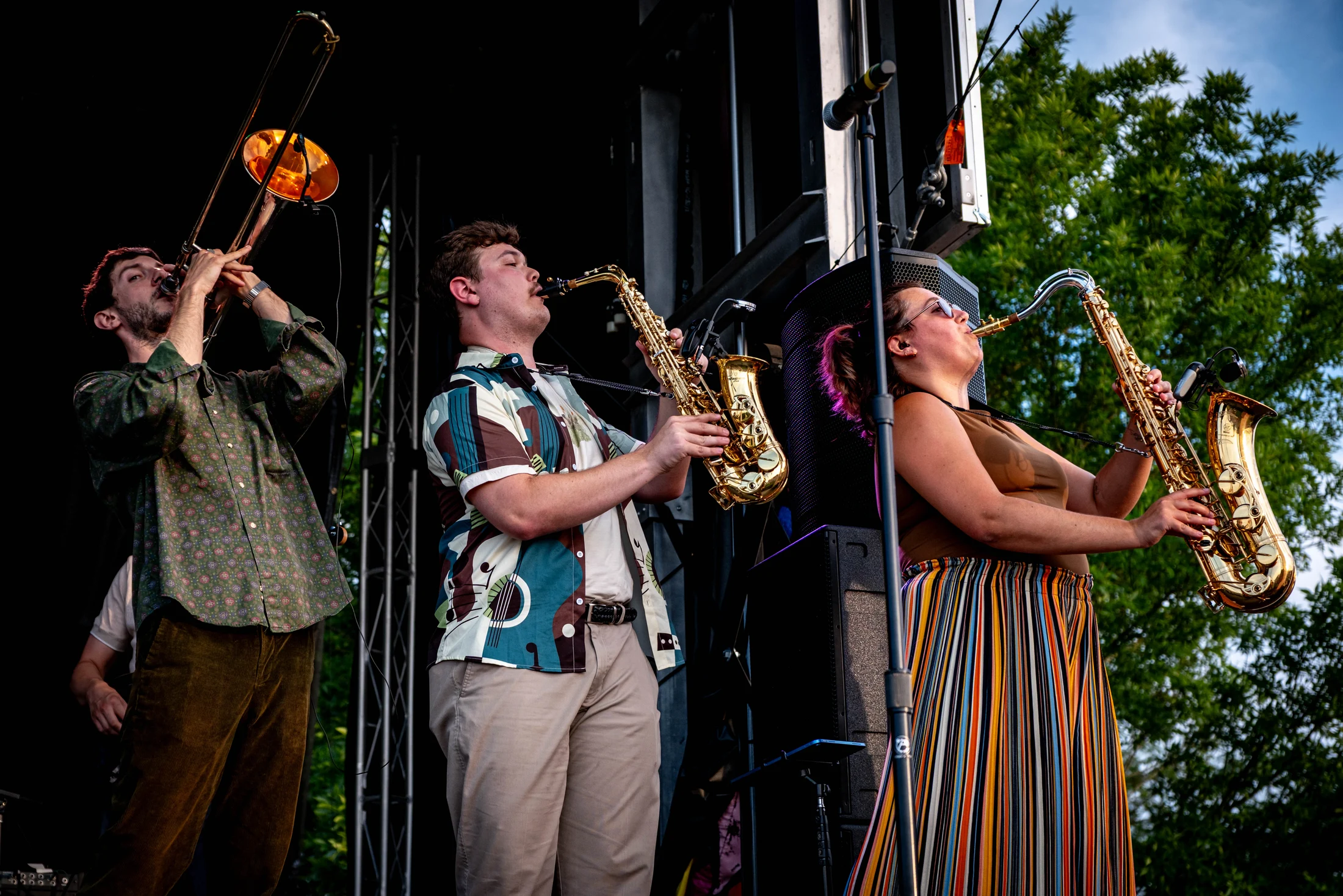 Horn players perform during the Bethel Woods anniversary celebration.
